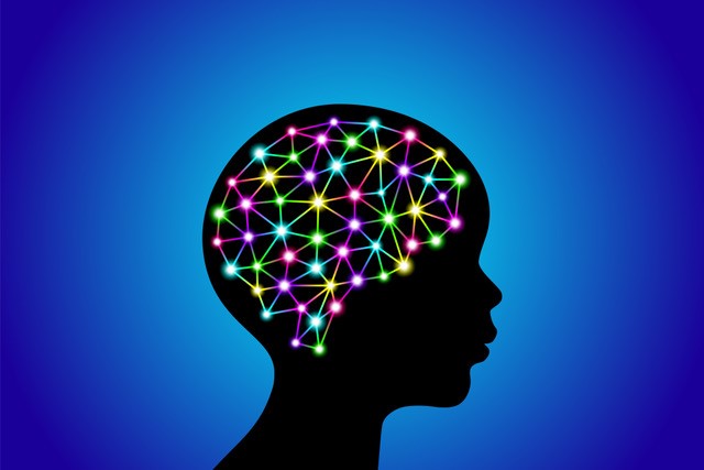 head with bright colored connected dots