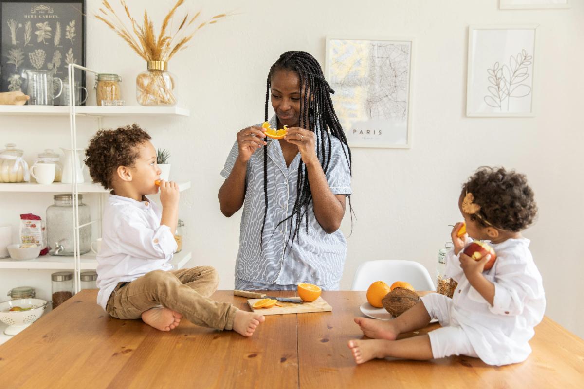 family eating orange slices